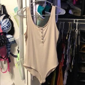 Nude Button Tank Top Bodysuit Leotard Sz Small Med
